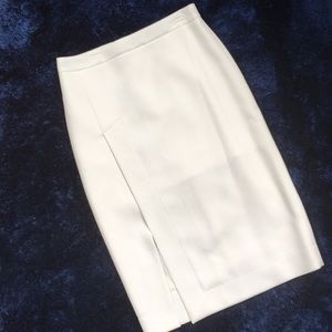 Midi BCBG MaxAzaria cream skirt w/ thigh-high slit